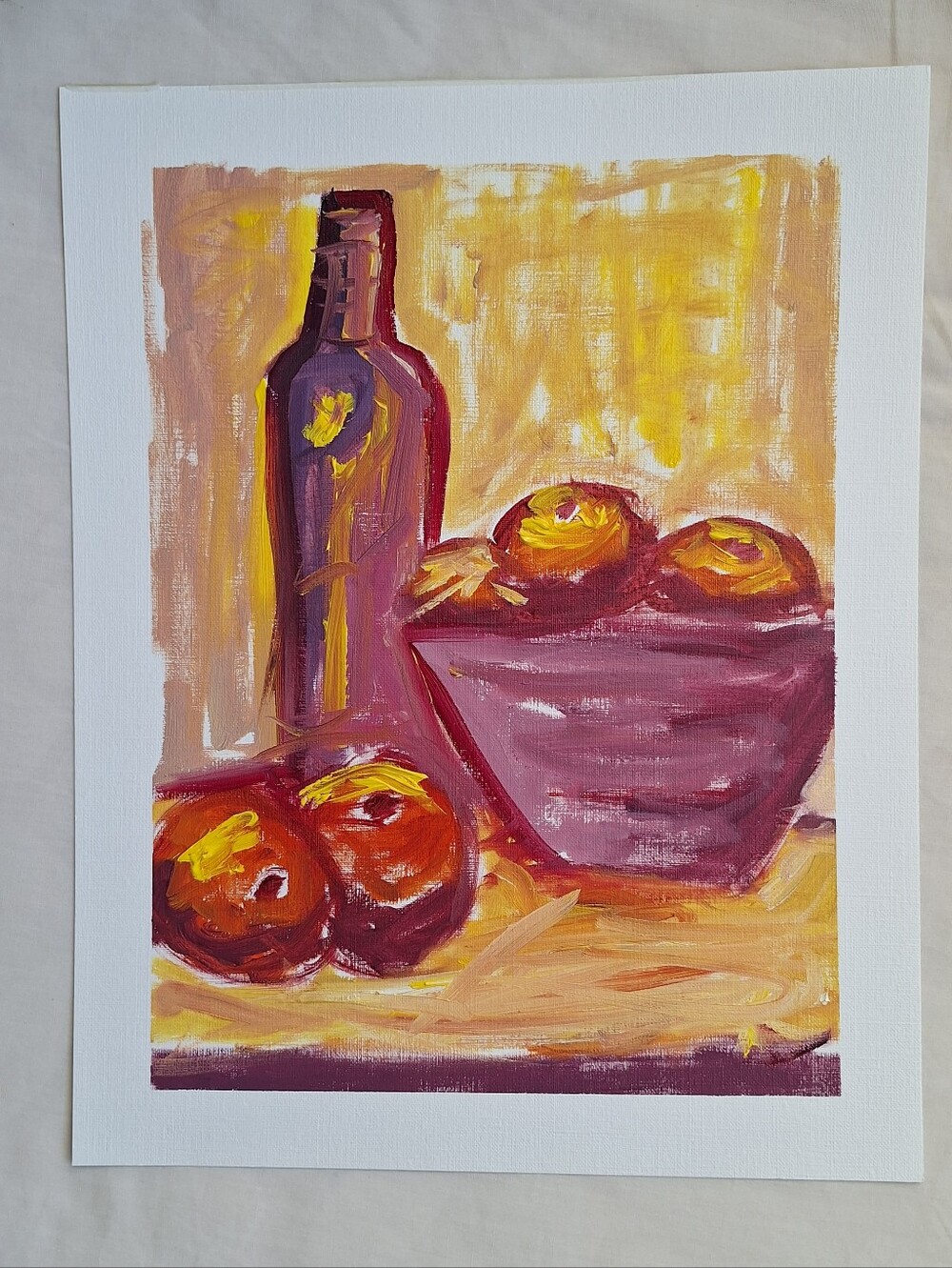 Orange & Wine Bottle Painting Print 9x12